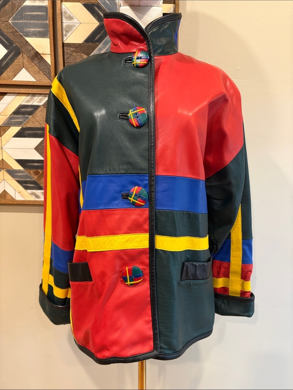 Vintage 80s Color Block Leather Jacket by Giorgio Beverly Hills size Large